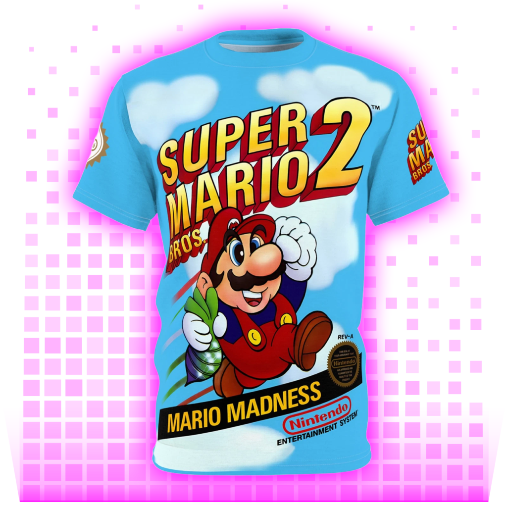 Super Mario Bros. 2 Retro NES T-Shirt Box Art Classic Nintendo Video Game