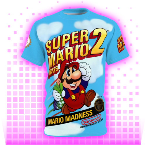 Super Mario Bros. 2 Retro NES T-Shirt Box Art Classic Nintendo Video Game